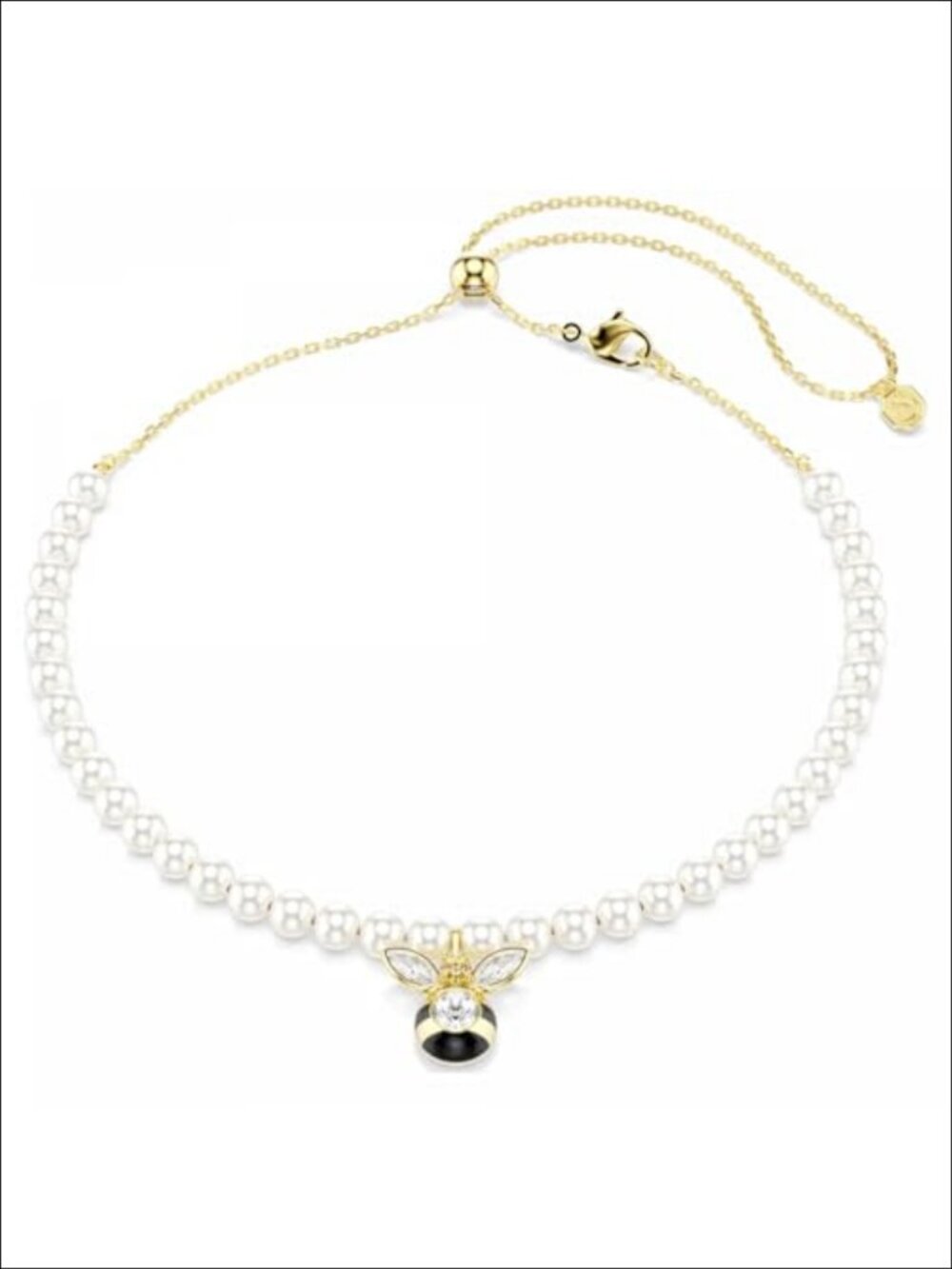 Crystal Pearl Bee Choker Necklace Mixed Cuts Gold-t Plated